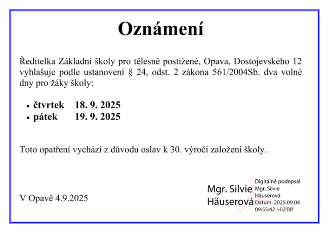 ozn&aacute;men&iacute; o voln&yacute;ch dnech 18. a 19. z&aacute;ř&iacute; 2025